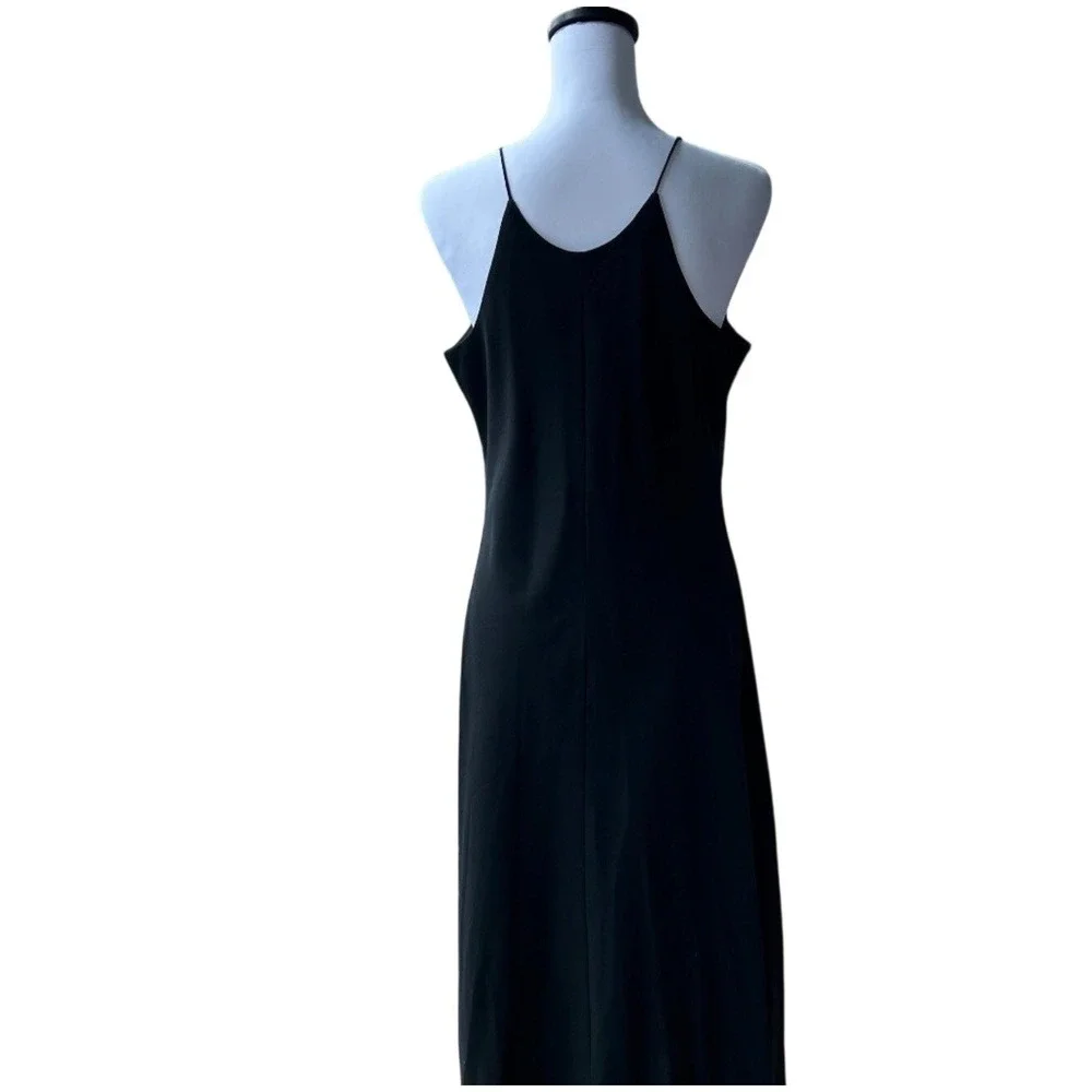 Cachet‎ Black Beaded Maxi Dress Silver Geometric Sequin Halter Gown Size 8